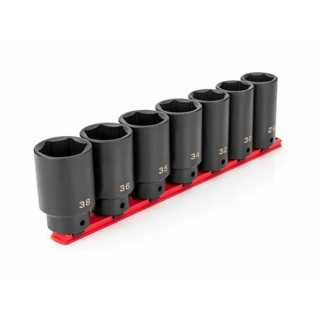 TEKTON 1/2 Inch Drive Deep 6-Point Axle Nut Impact Socket Set with Rail, 7-Piece (29-38 mm) SID92101